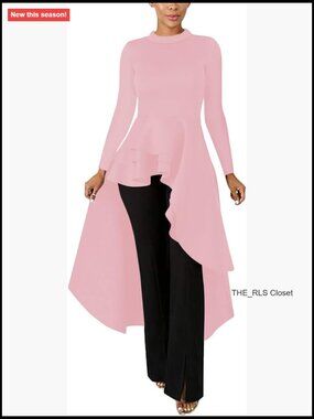 Long Sleeve Peplum High Low Dress with Ruffle Asymmetrical Hem